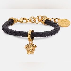 VERSACE | Medusa Braided Leather Bracelet | Black/Gold | OS [with COA]